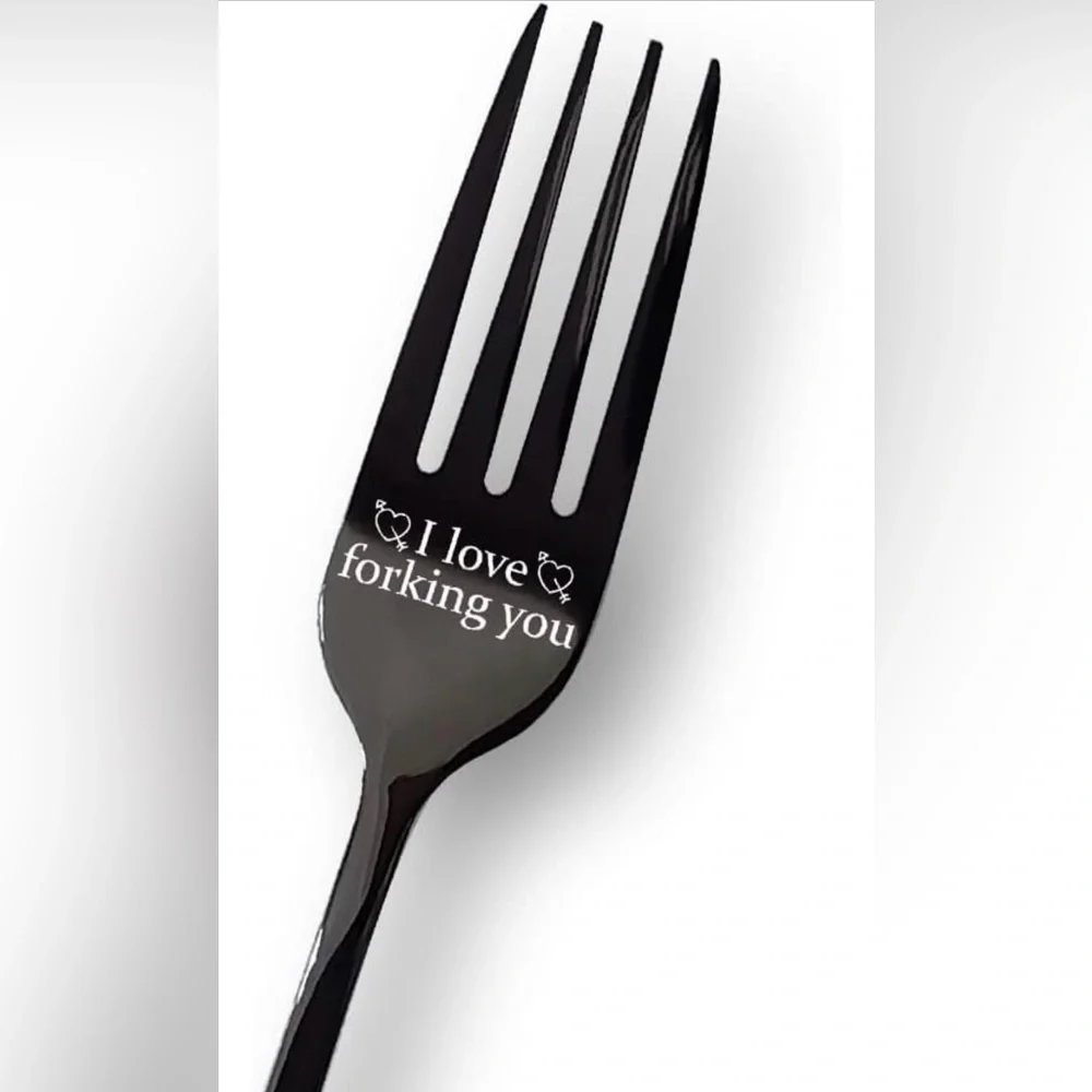 “I Love Forking You” Engraved Stainless Steel Novelty Gift – Silver or Black